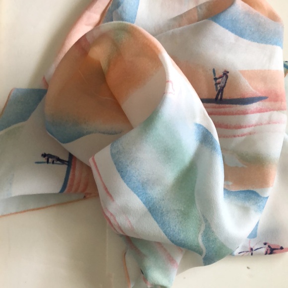 Symphony Scarfs Square Bandana Romantic Elegant Peach, Sky Blue, White EC - Picture 8 of 15